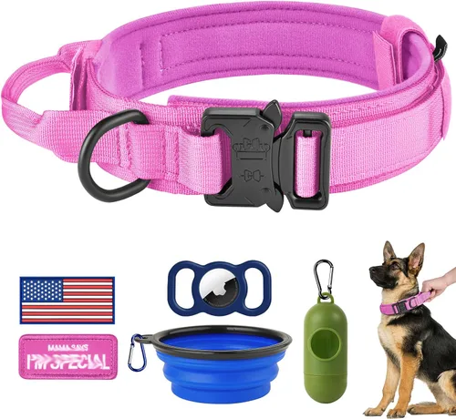Miniatura 18 de HYDEME Collar táctico ajustable para perro, collar de nailon de entrenamiento militar con mango de control y hebilla de metal pesado para perros