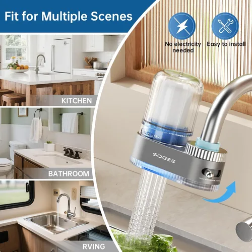 Miniatura 7 de Filtro de agua, filtro de agua para fregadero con filtros de cerámica y carbono, más de 200 galones, elimina cloro, olores, metales pesados, se