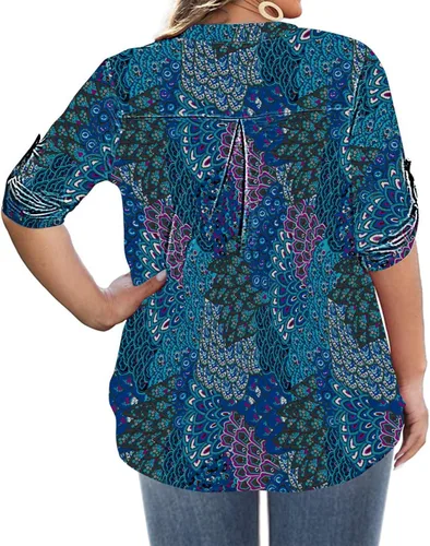 Miniatura 2 de AMCLOS Camisetas de talla grande para mujer, cuello en V, estilo casual, suave, fluido, manga larga con botones
