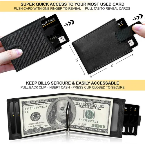 Miniatura 5 de Fidelo Billeteras plegables de cuero para hombre, carteras RFID de alta capacidad para hombres, billetera de lujo con múltiples compartimentos