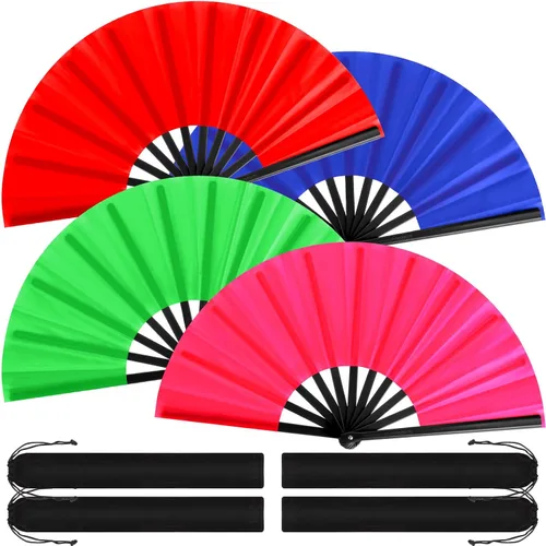 Miniatura 8 de Blulu 4 abanicos plegables grandes para baile de línea, botas de mano de seda grandes para hombres y mujeres (estilo clásico, negro, 11 pulgadas)