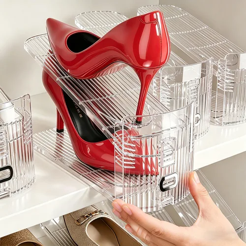 Miniatura 3 de Neprock Organizador de ranuras para zapatos para armario, paquete de 12 apiladores de zapatos acrílicos para un par de zapatos, 3 niveles ajustables