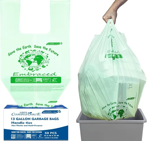 Miniatura 14 de BEIDOU-PAC Bolsas de basura compostables con solapa de 1 a 2 galones, 120 bolsas de abono pequeñas, bolsas de basura biodegradables para cocina