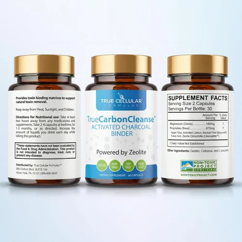 Miniatura 6 de Desintoxicación intestinal y limpieza del hígado - Cápsulas de carbón activado orgánico con carpeta de zeolita de clinoptilolita - Suplemento