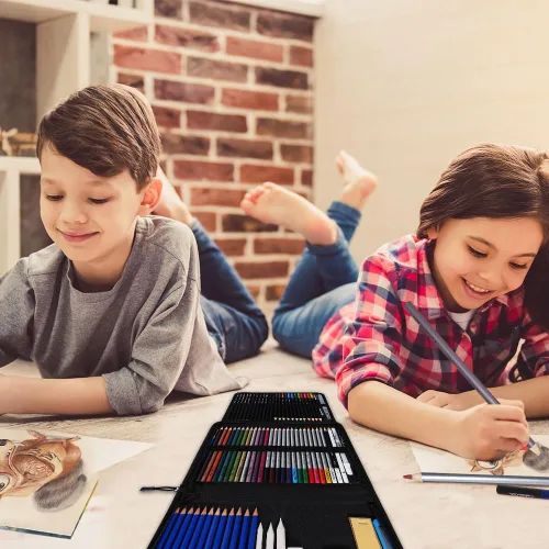 Miniatura 7 de Juego de suministros de arte para dibujo, kit de bocetos con libro de bocetos de 3 colores, grafito, carbón, acuarela y lápiz metálico, juego