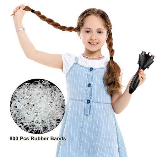 Miniatura 2 de Trenzador automático de cabello con 800 mini bandas de goma, peine de cola, máquina de trenzado electrónico, herramienta de peinado con rodillo