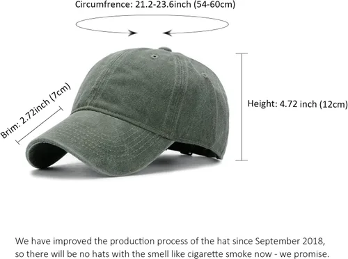 Miniatura 2 de HH HOFNEN Gorra de béisbol de algodón de sarga lavada y desgastada, vintage, ajustable, para hombre y mujer