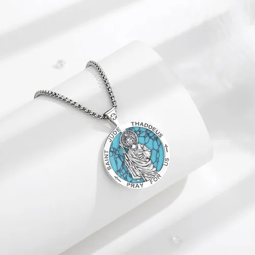 Miniatura 153 de Vito Collar de plata de ley 925 para mujeres y hombres, San Benito, crucifijo, Caravaca, San Cristóbal, San Judas, medalla patronal, amuleto