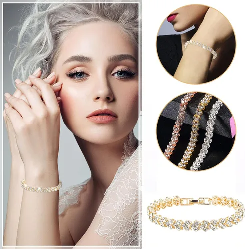 Miniatura 4 de Pulseras de eslabones de moda para mujeres y niñas, pulsera de diamantes de imitación de drenaje único de oro para mujer, pulseras de diamantes