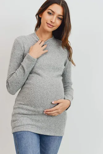Miniatura 4 de Camiseta de maternidad de punto acanalado para mujer con cuello alto falso de manga larga