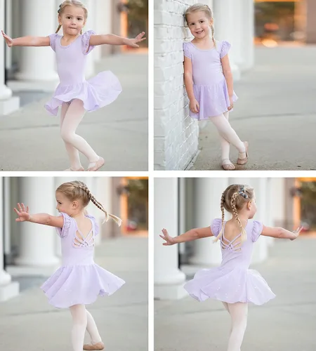 Miniatura 6 de Arshiner Leotardo de ballet brillante con mangas con volantes y falda con espalda cruzada para niñas