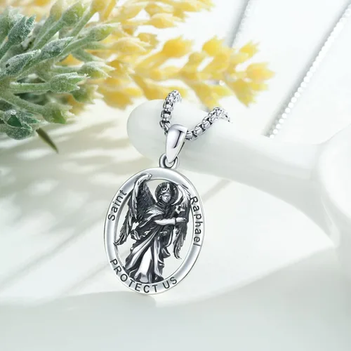 Miniatura 394 de Collar con colgante de plata de ley 925 con medalla de San Patrón, joyería religiosa para hombres y mujeres, con cadena de acero inoxidable 316L