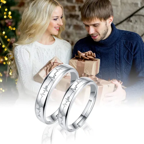 Miniatura 13 de Couples Rings Set Matching Promise Rings Adjustable Wedding Trendy Titanium Stainless Steel Rings for Couples Valentines Day Jewelry