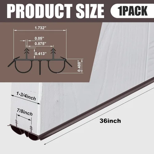 Miniatura 2 de Pushglossy 1 pieza de 36" de barrido de puerta de doble burbuja con muesca de 1-3/4" de ancho, sello de burlete de vinilo para puertas exteriores