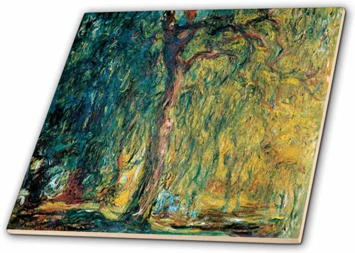 3dRose Picture of Monets Painting Weeping Willow 4 Inch Ceramic Tile