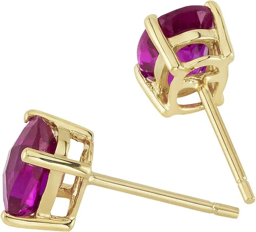 Miniatura 3 de Peora Aretes de rubí creados en oro amarillo macizo de 14 quilates para mujer, aretes solitarios clásicos, forma ovalada de 0.276 x 0.197in, 2
