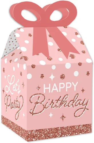 Miniatura 15 de Big Dot of Happiness 13º cumpleaños rosa oro rosa – Cajas de regalo cuadradas – Cajas de lazo para fiesta de feliz cumpleaños – Juego de 12