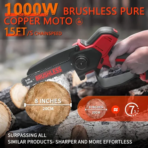 Miniatura 2 de Mini motosierra compatible con la batería Milwaukee Chainsaw M18, motosierras de poda inalámbricas de 8 y 6 pulgadas, mini motosierra sin escobillas