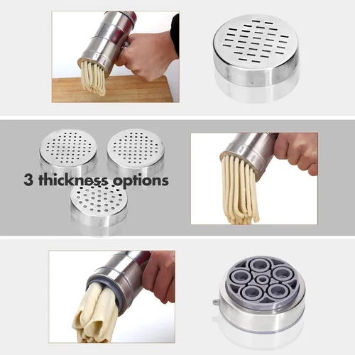 Miniatura 6 de Prensa manual de fideos de acero inoxidable, manivela de mano, máquina de prensa de masa de fettuccine para fideos, máquina de pasta con 5 moldes