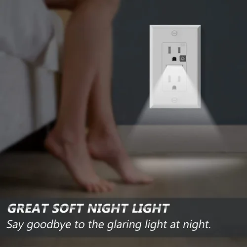 Miniatura 5 de SOZULAMP Enchufe de pared con luz nocturna, enchufe de pared estándar decorativo eléctrico, 15A, 2 polos, 3 cables, resistente a manipulaciones