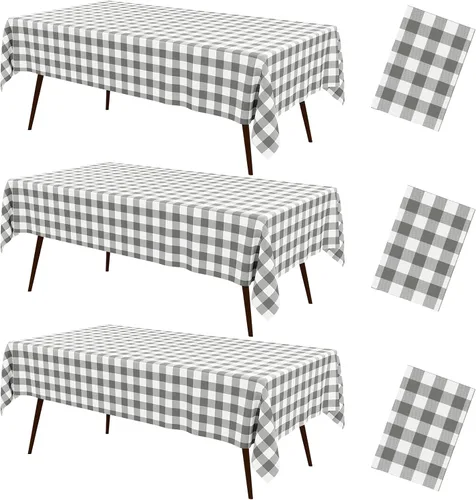 Miniatura 42 de misaya 3 paquetes de manteles desechables de búfalo, mantel de plástico impermeable de 54 x 72 pulgadas, manteles rectangulares a cuadros caqui