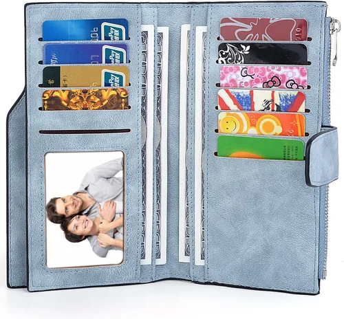 Miniatura 9 de UTO Cartera de pulsera para mujer desmontable para chequera, tarjeta, billetes, teléfono, organizador grande, 1085 azul, Grande, Moderno
