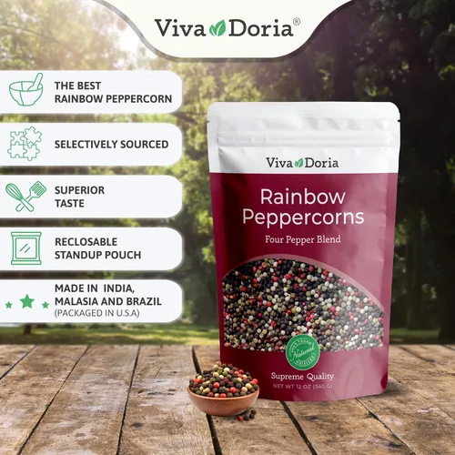 Miniatura 3 de Viva Doria Mezcla de granos de pimienta arcoíris, pimienta negra entera esterilizada al vapor, pimienta verde entera, pimienta rosa entera, pimienta