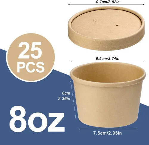Miniatura 2 de Paquete de 25 recipientes de sopa de 8 onzas con tapas, taza de sopa de papel desechable, recipientes de papel para alimentos con tapas, recipiente