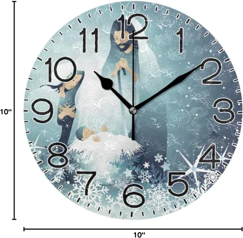 Miniatura 9 de Holy Family Nativity - Reloj de pared religioso de Navidad, funciona con pilas, sin tictac, silencioso, de cuarzo, analógico, rústico, rústico