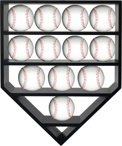 FramePro Vitrina de béisbol y soporte para 12 pelotas - Estantes de madera negra | Estuche de coleccionista de béisbol con autógrafo