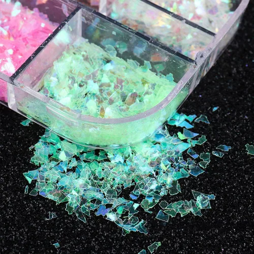 Miniatura 7 de 12 rejillas de lámina de uñas holográficas, copos de papel de aluminio holográfico para uñas, confeti con purpurina dorada y plateada, copos