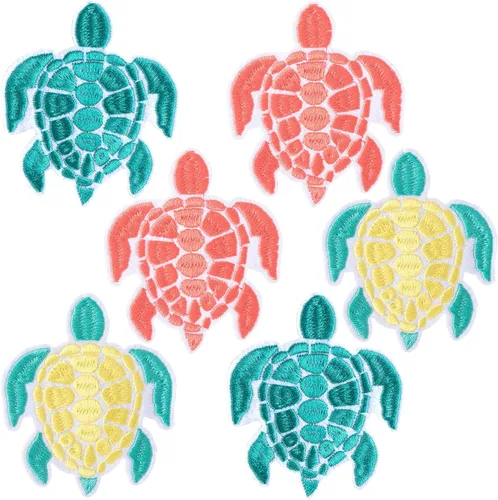 HINZIC 6 parches para planchar con tortuga marina, apliques bordados para coser en la playa de verano, lindas decoraciones verdes del océano de