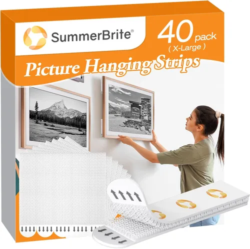 Miniatura 6 de Summerbrite - Tiras resistentes para colgar cuadros, sin dañarlos, kit para colgar cuadros, ganchos sin clavos, cinta adhesiva para pared