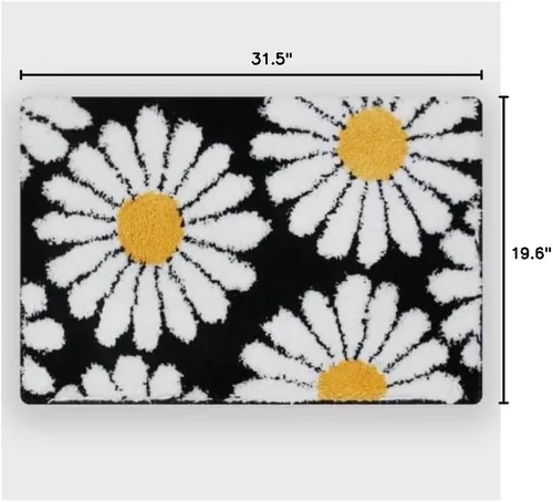 Miniatura 3 de Alfombra de baño de flores negras, alfombra de baño floral, bonita alfombra de baño de plantas, tapetes de baño de microfibra lavables para baño