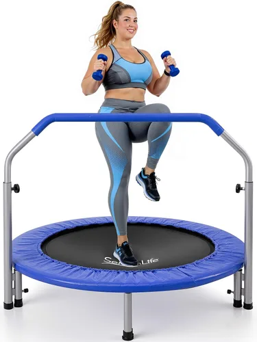 SereneLife Mini trampolín plegable de 40 pulgadas para adultos, rebotador de fitness compacto con mango de espuma ajustable, trampolín de ejercicio