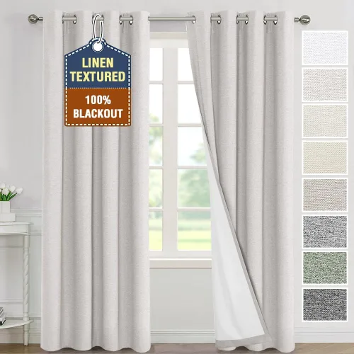 Miniatura 7 de H.VERSAILTEX - Cortinas 100% opacas con aislamiento térmico, texturizadas, de lino, con bloqueo de calor y luz completa, p/sala de estar y Roble