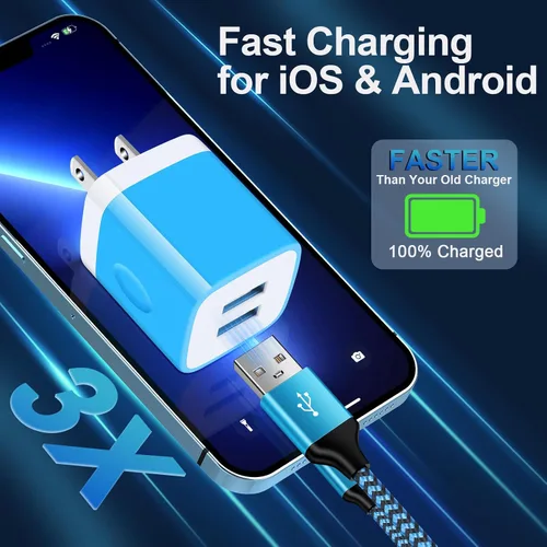 Miniatura 3 de Bloque de cargador de pared, enchufe de pared USB, paquete de 3 cubos de carga rápida USB doble cargador de teléfono celular, adaptador de corriente