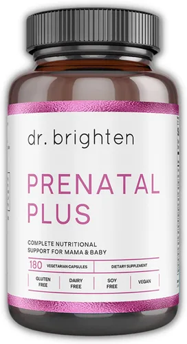 Dr. Brighten Prenatal Plus - Formulación para mujer, vitaminas B activas, minerales, antioxidantes para madres embarazadas o lactantes, vegano sin