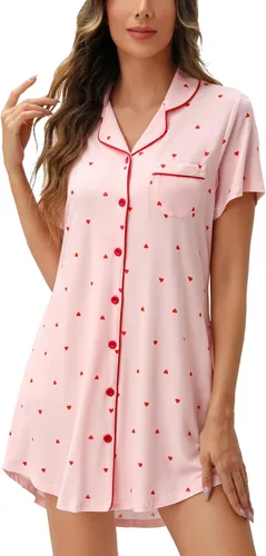 Miniatura 172 de Samring Camisón de pijama para mujer, manga corta/larga, con botones, camisón para dormir, camisón para novio, talla XXL