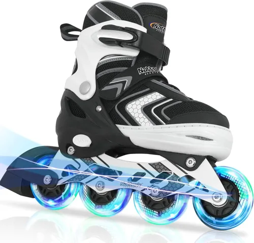 Nattork Patines en línea ajustables para niñas y niños con ruedas completamente iluminadas, patines en línea para principiantes para niños y jóvenes