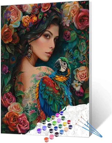 Miniatura 53 de TUMOVO Pintura por números para niñas con flores para adultos, principiantes, mujeres rodeadas de abejas, pintura acrílica por números, pintura