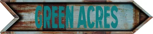 Letrero decorativo de aluminio compuesto de 4 x 18 pulgadas con forma de flecha de acres verdes, rústico, antiguo, vintage, decoración novedosa.