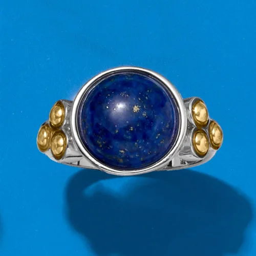 Miniatura 4 de Ross-Simons Anillo de lapislázuli en plata de ley y oro amarillo de 14 quilates