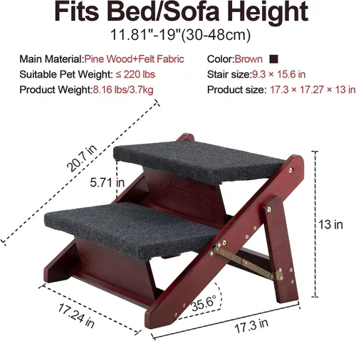 Miniatura 2 de MEWANG - Escaleras de madera para mascotas/escalones para mascotas, escaleras plegables 2 en 1 y rampa para camas y autos, escalera portátil