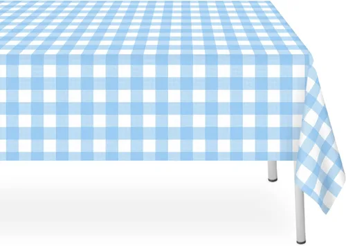 Paquete de 3 manteles a cuadros azules y blancos, manteles de plástico azules desechables para fiestas, 54 x 108 pulgadas, mantel impermeable azul