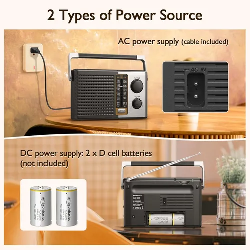 Miniatura 4 de Yewrich Radio AM FM con la mejor recepción, radios transistores portátiles que funcionan con pilas, conector para auriculares, alimentación de CA