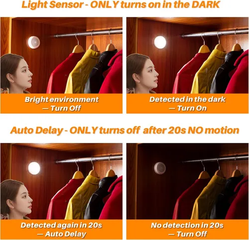Miniatura 3 de STAR-SPANGLED Paquete de 3 luces con sensor de movimiento de 2.8 pulgadas para interiores, funciona con pilas AAA, luz LED para pegar en escaleras