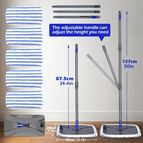 Miniatura 8 de Masthome Escoba de Microfibra, Escoba Plana de Superficie Grande con 5 Almohadillas Reutilizables, Escobas de Piso de Madera Dura para Uso Seco