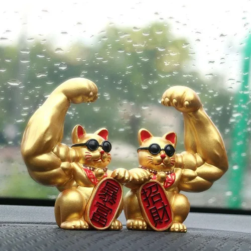 Miniatura 2 de Fenteer Muscle Arm Lucky Fortune Cat Figurine Esculturas Cabeza Abrir vigorosamente Tienda de regalos Esculturas Fortuna Riqueza Acogedora Gato
