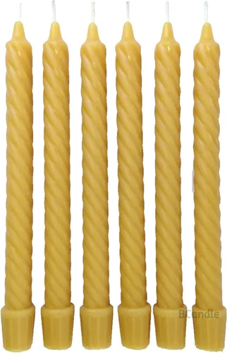 Velas cónicas en espiral de cera de abeja 100% pura (juego de 6) orgánicas, 8 pulgadas de alto, 3/4 pulgadas de diámetro, hechas a mano